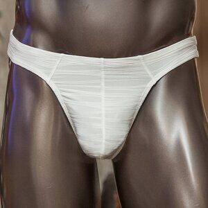 Mens White Textured Thong Handmade